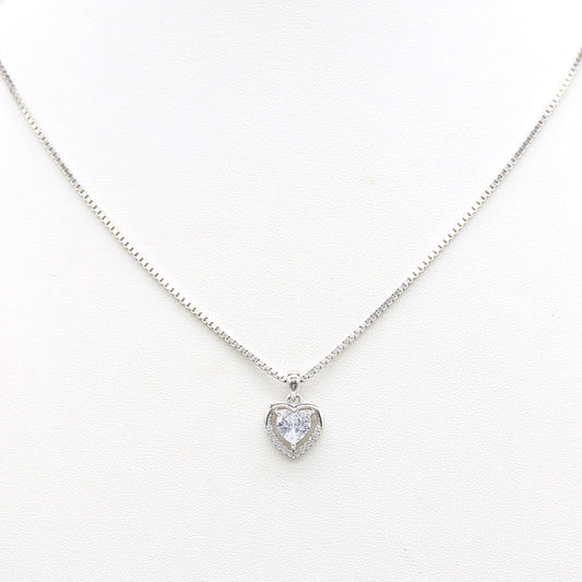 Sterling silver Crystal Heart Halo Pendant necklace polished finish