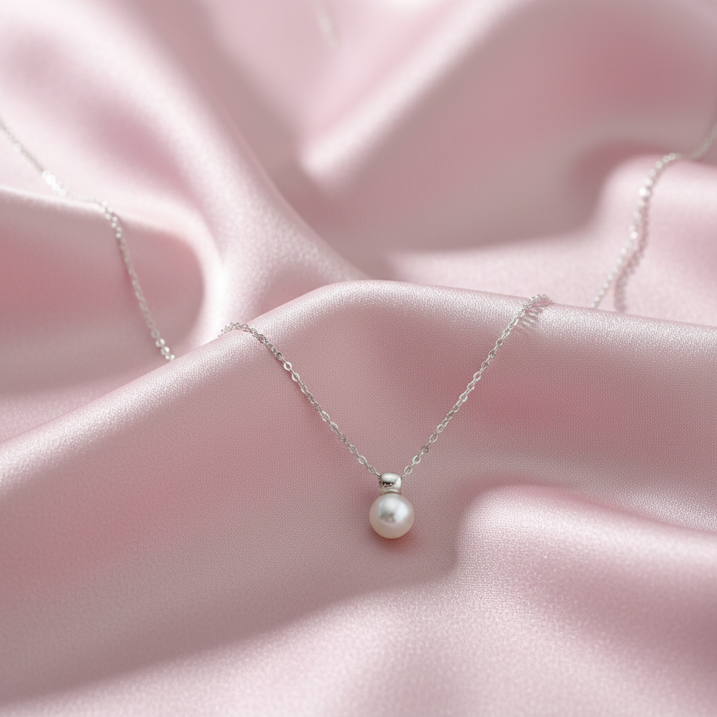 Sterling silver Pearl Solitaire Pendant necklace polished finish