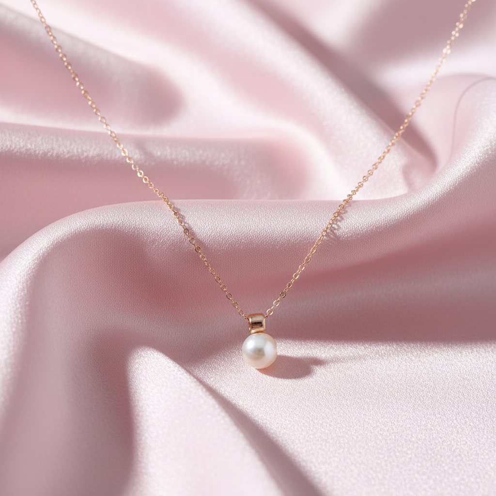 Sterling silver Pearl Solitaire Pendant necklace rose gold finish
