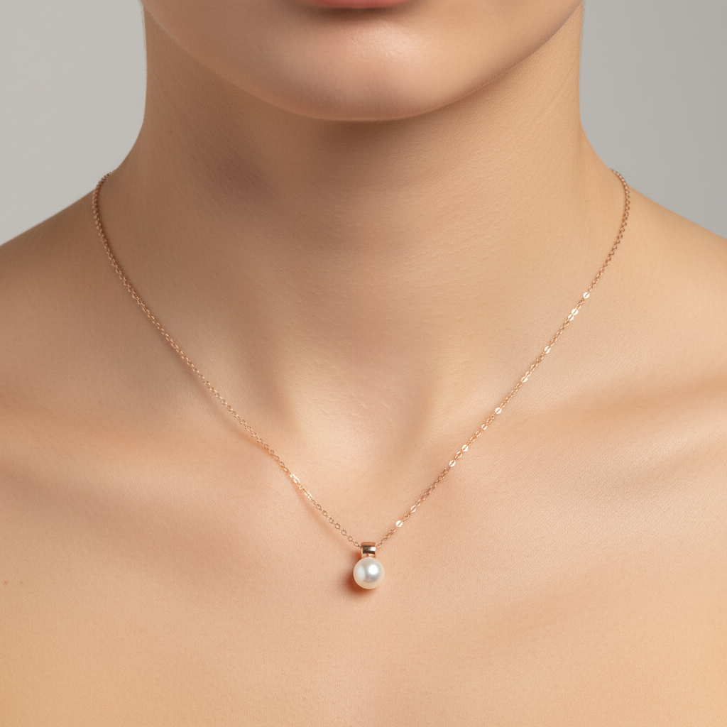 Sterling silver Pearl Solitaire Pendant necklace rose gold finish