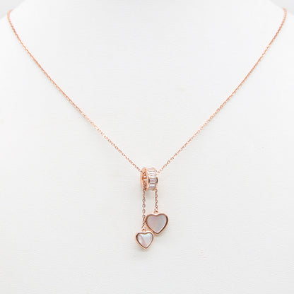 Sterling silver Double Heart Drop Pendant Necklace with Mother of Pearl necklace rose gold finish