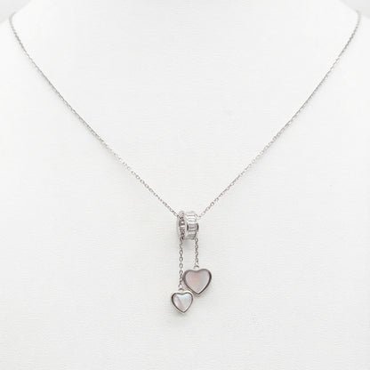 Sterling silver Double Heart Drop Pendant Necklace with Mother of Pearl necklace polished finish