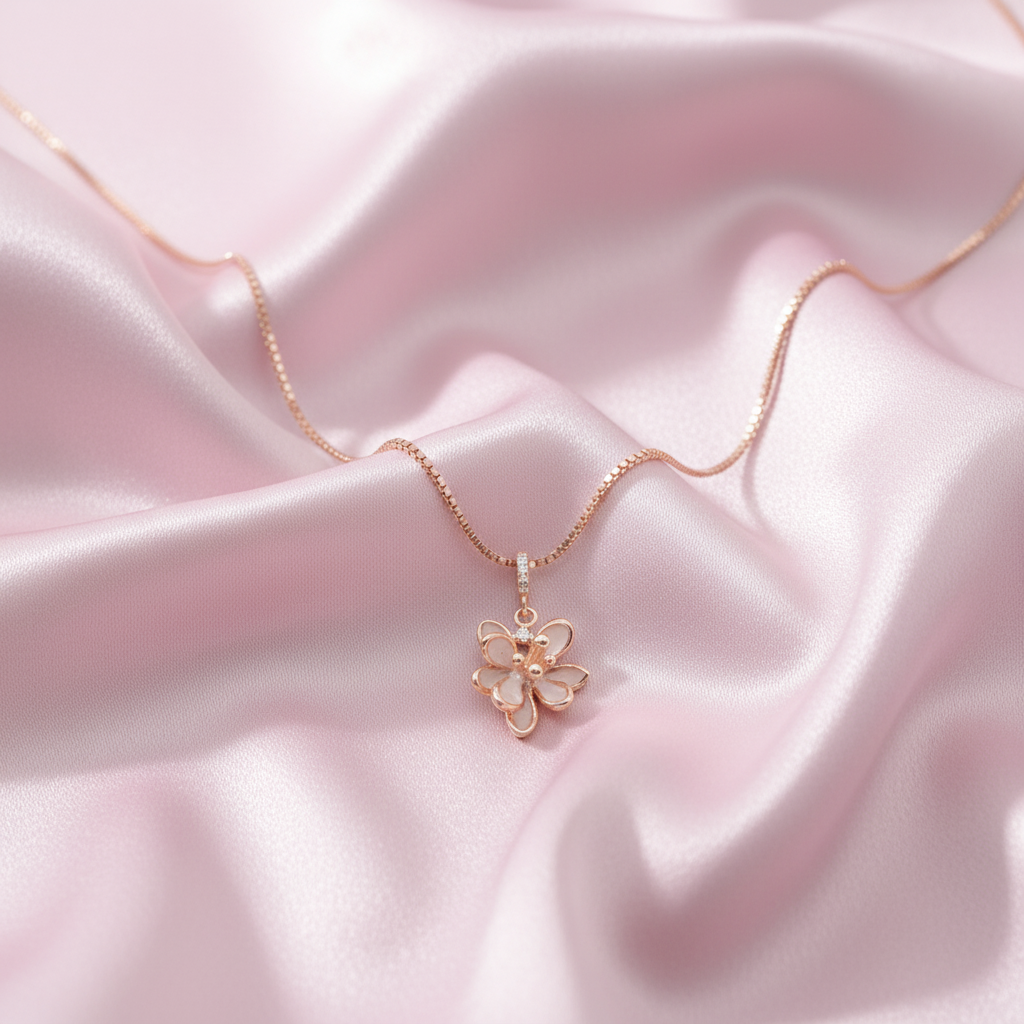 Delicate Open Flower Pendant Necklace - Rose Gold