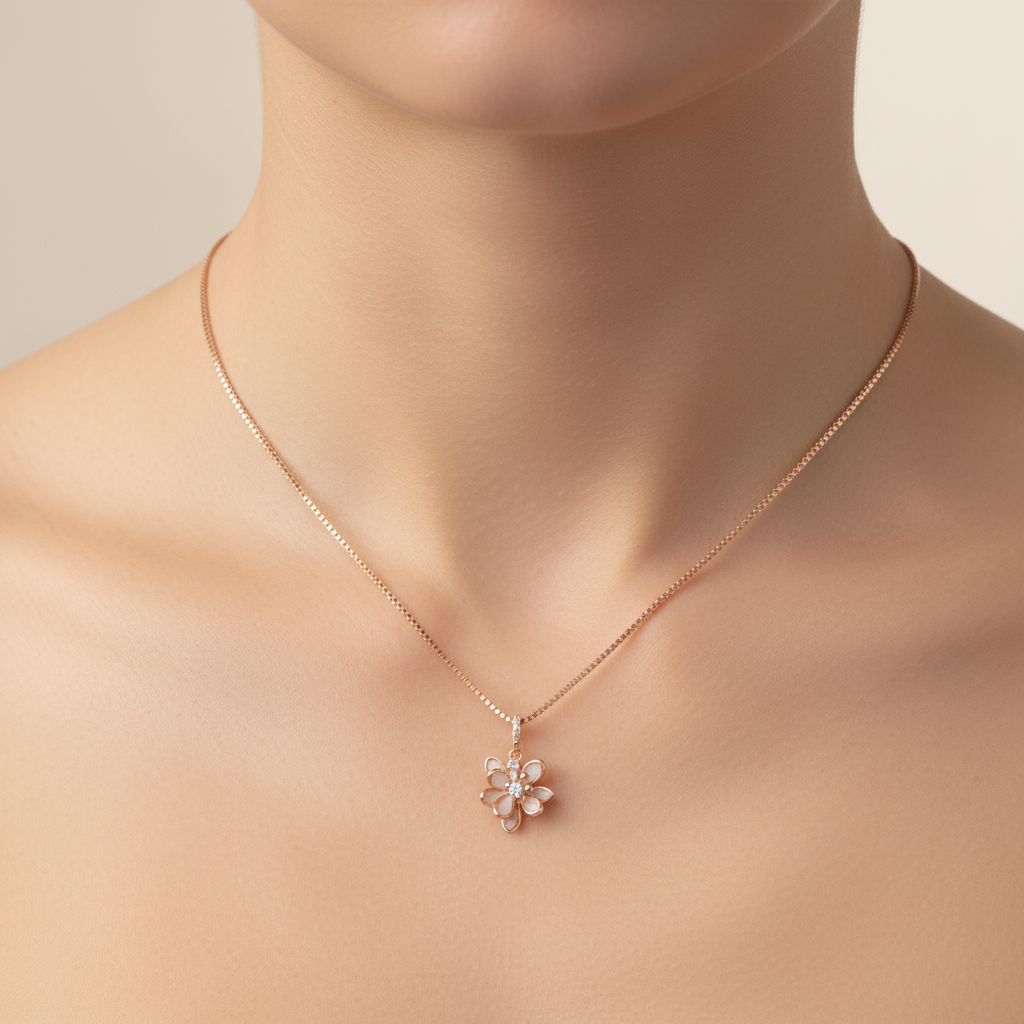 Delicate Open Flower Pendant Necklace - Rose Gold