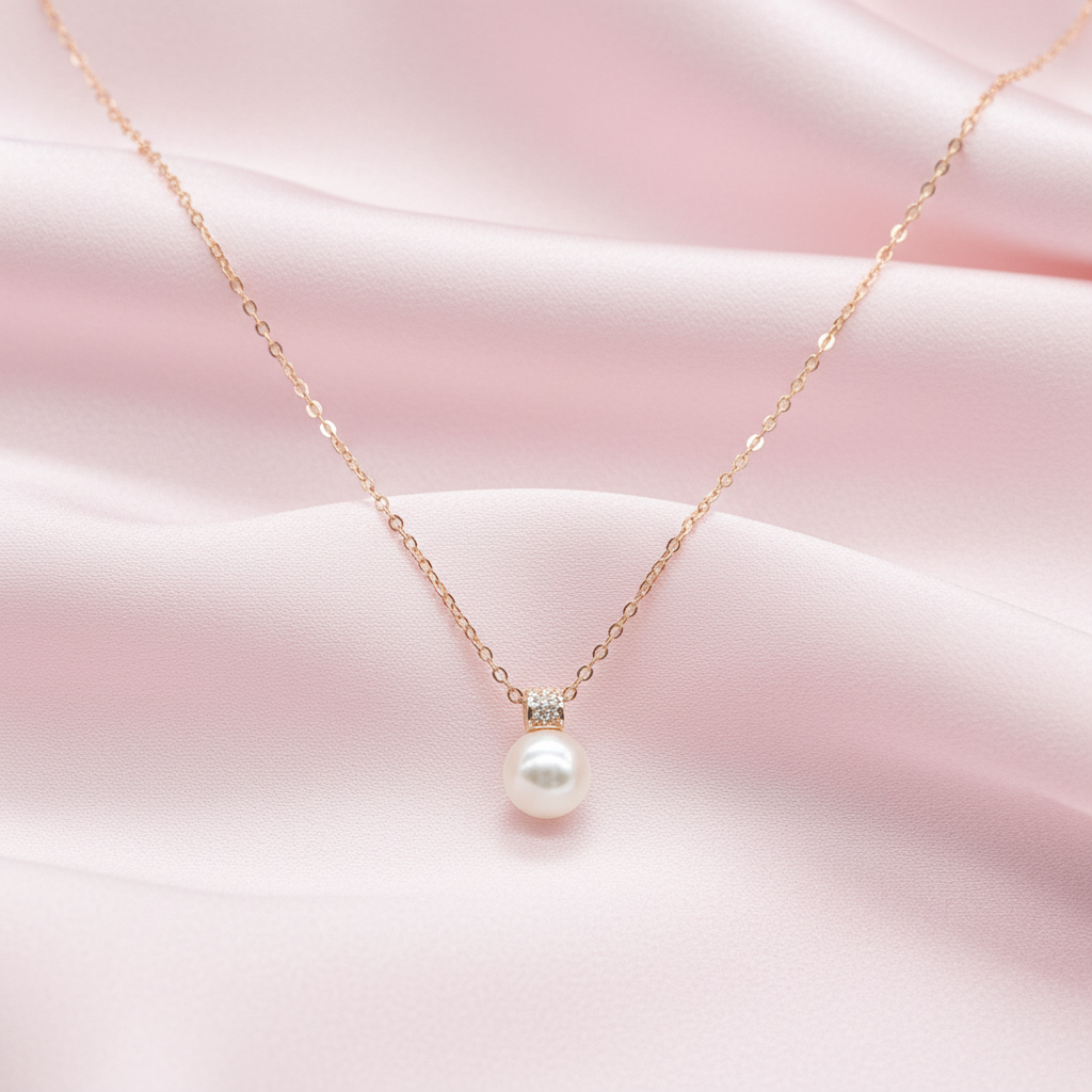 Sterling silver Pearl Solitaire Pendant Necklace with PavÃ© Crystal Bail necklace rose gold finish
