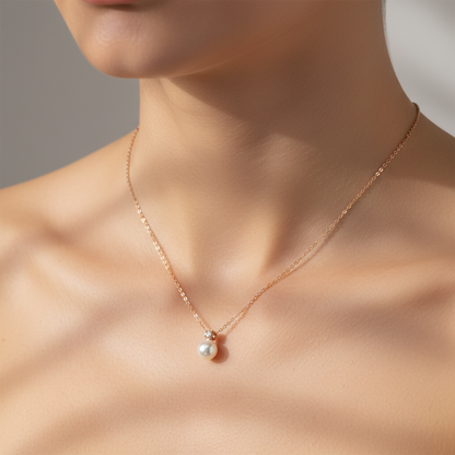 Sterling silver Pearl Solitaire Pendant Necklace with PavÃ© Crystal Bail necklace rose gold finish
