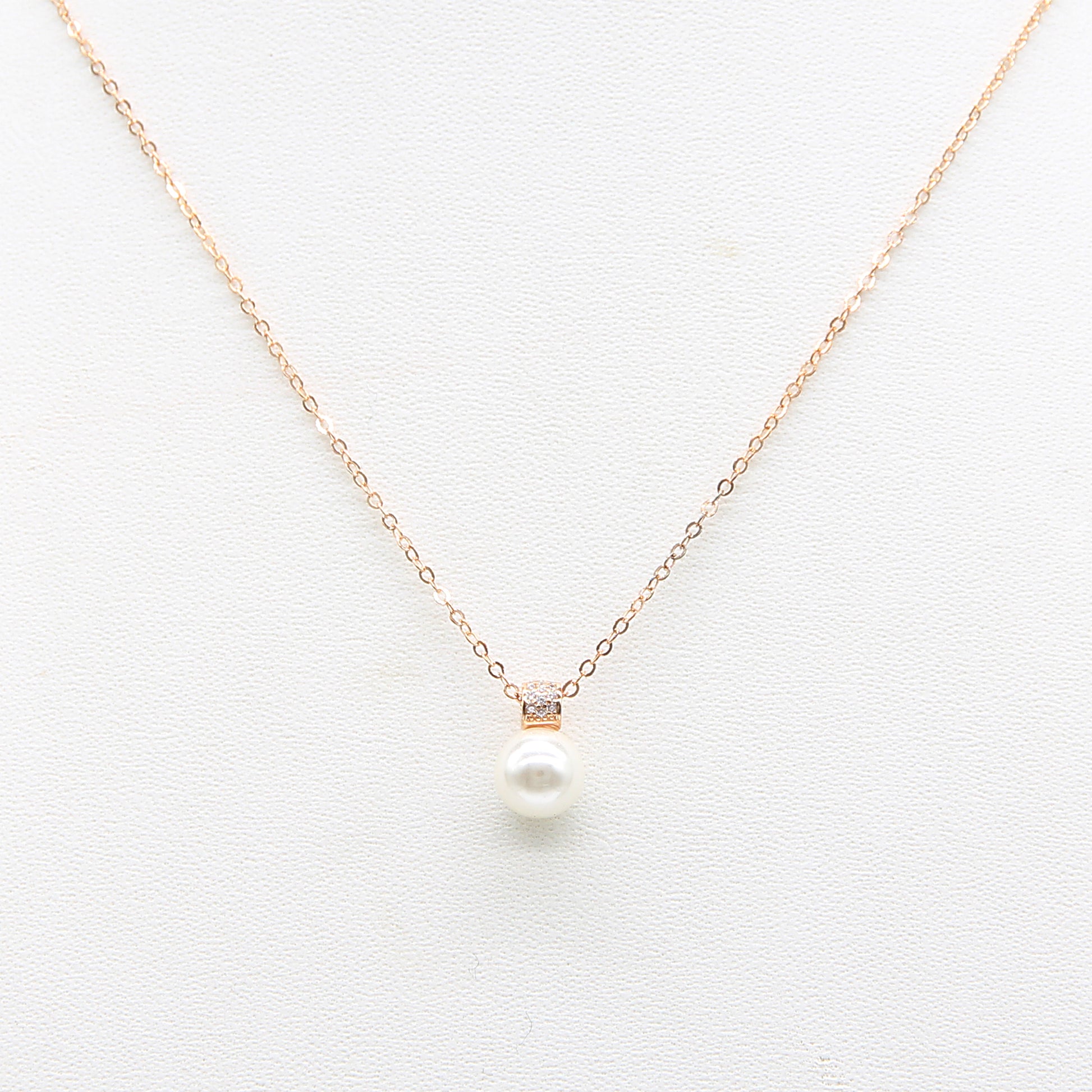 Sterling silver Pearl Solitaire Pendant Necklace with PavÃ© Crystal Bail necklace rose gold finish