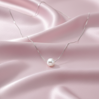 Sterling silver Floating Pearl necklace polished finish