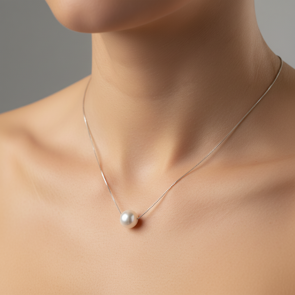 Sterling silver Floating Pearl necklace polished finish