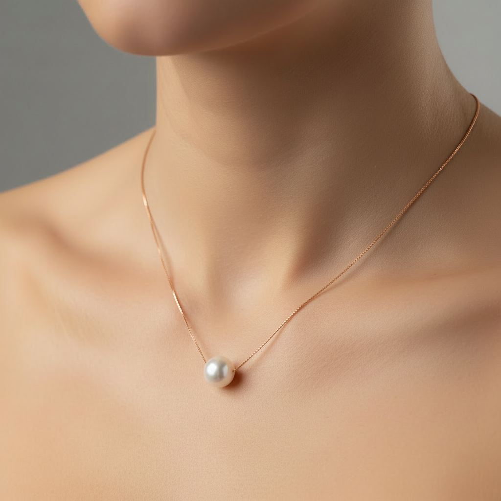 Sterling silver Pearl Necklace with Rose Gold Chain necklace rose gold finish