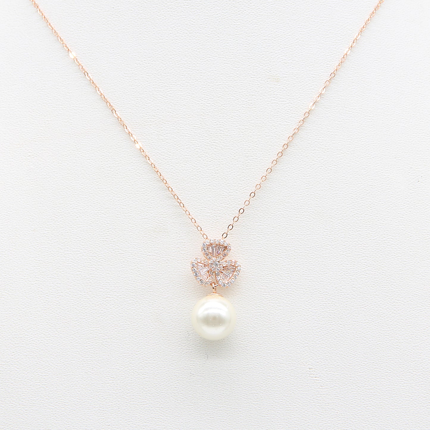 Sterling silver Crystal Clover Pendant Necklace with Pearl Drop necklace rose gold finish