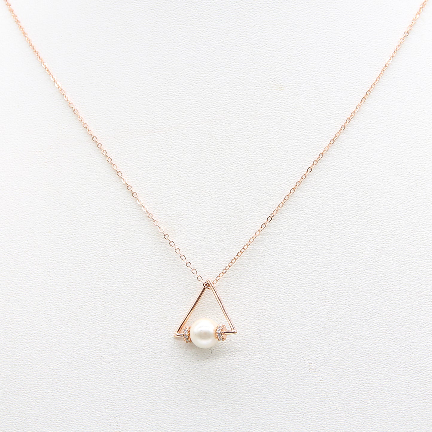 Sterling silver Geometric Triangle Pearl Pendant Necklace with PavÃ© Accents necklace rose gold finish