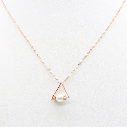 Sterling silver Geometric Triangle Pearl Pendant Necklace with PavÃ© Accents necklace rose gold finish