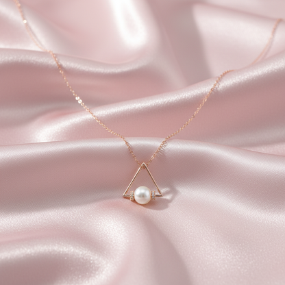 Sterling silver Geometric Triangle Pearl Pendant Necklace with PavÃ© Accents necklace rose gold finish