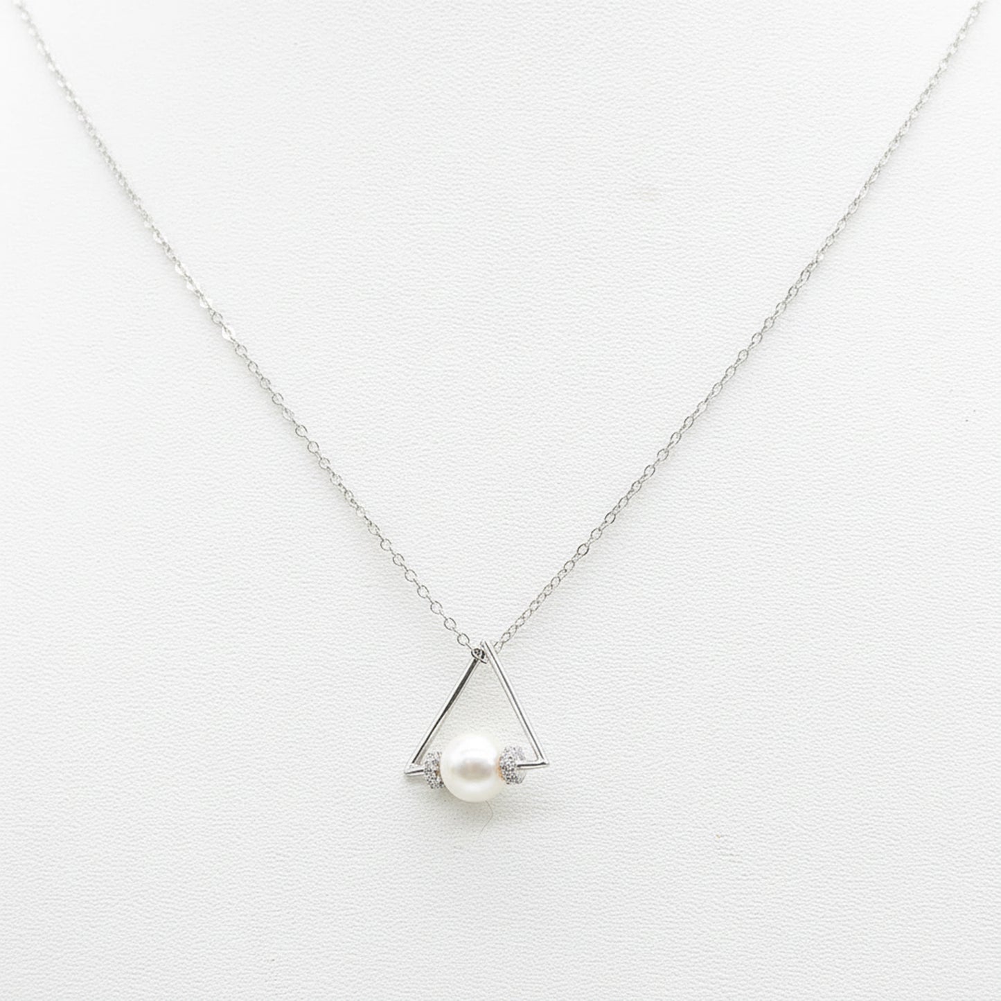 Sterling silver Triangle Pearl Pendant Necklace with Crystal Accents necklace polished finish