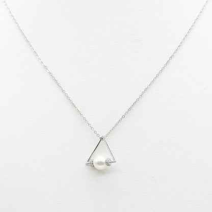 Sterling silver Triangle Pearl Pendant Necklace with Crystal Accents necklace polished finish