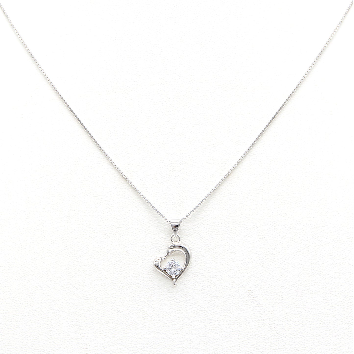 Sterling silver Open Heart Crystal Pendant necklace polished finish