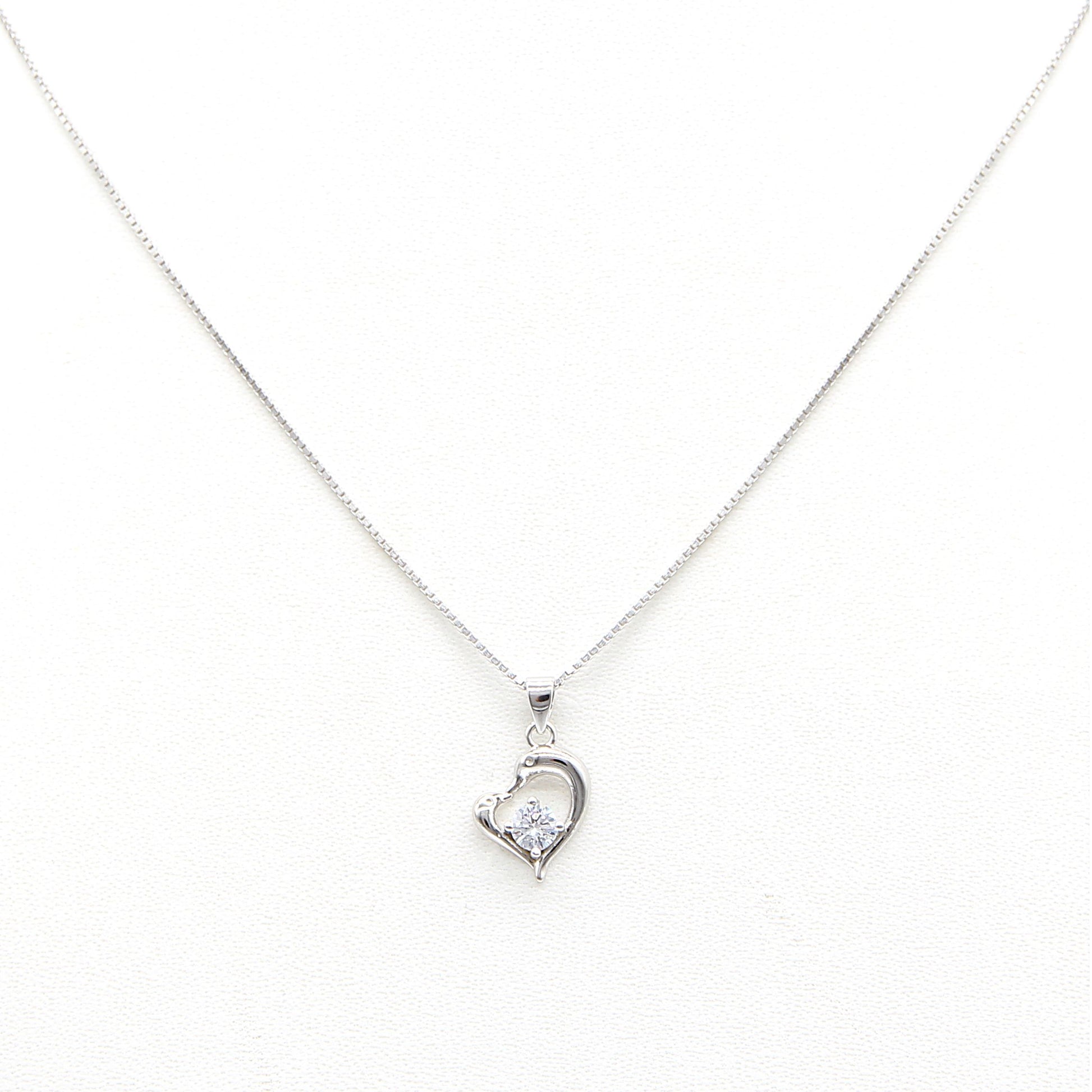 Sterling silver Open Heart Crystal Pendant necklace polished finish