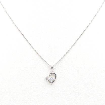 Sterling silver Open Heart Crystal Pendant necklace polished finish
