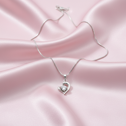 Sterling silver Open Heart Crystal Pendant necklace polished finish