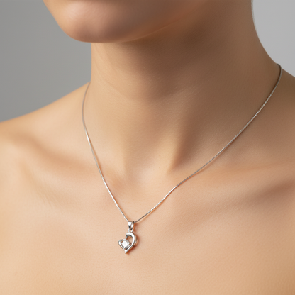Sterling silver Open Heart Crystal Pendant necklace polished finish