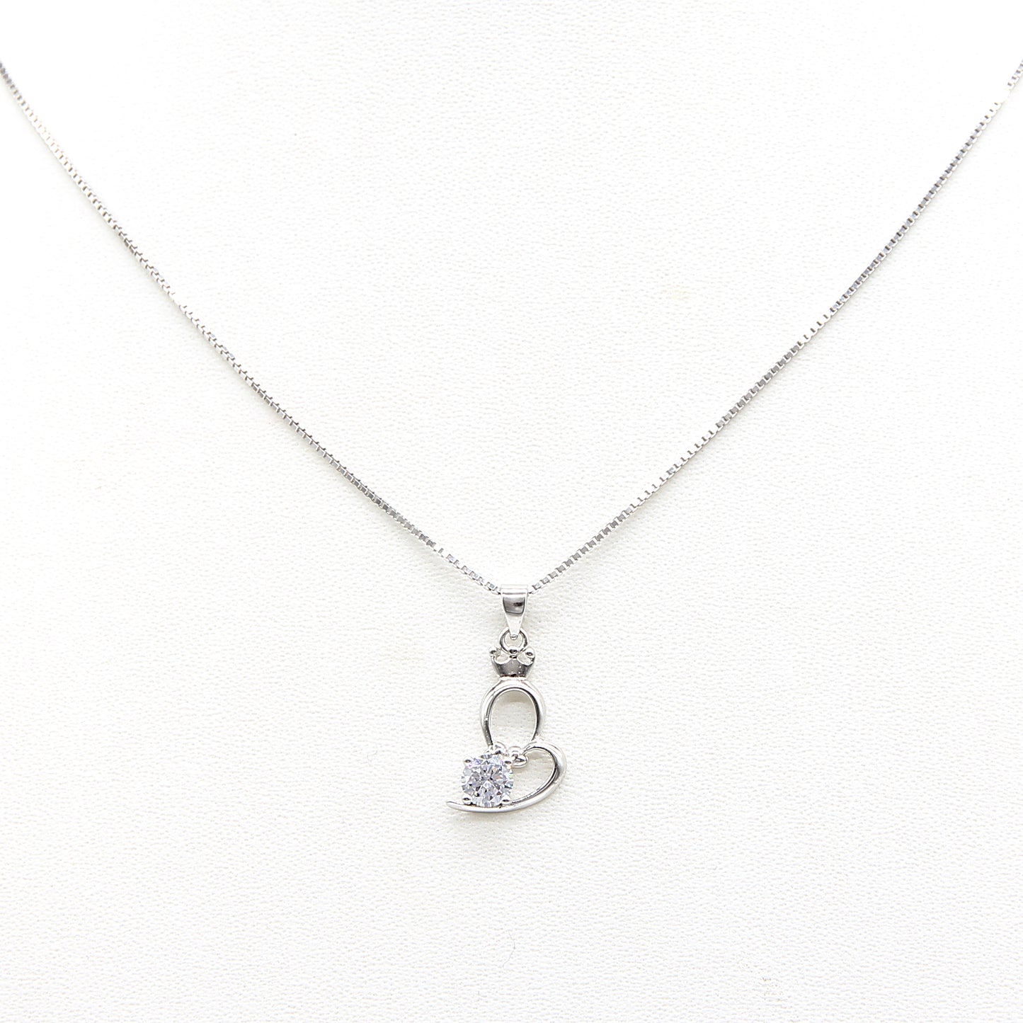 Charming Crown Heart Crystal Pendant Necklace - Silver