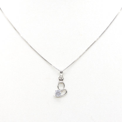 Sterling silver Crown Heart Crystal Pendant necklace polished finish