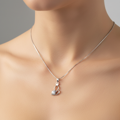 Sterling silver Crown Heart Crystal Pendant necklace polished finish