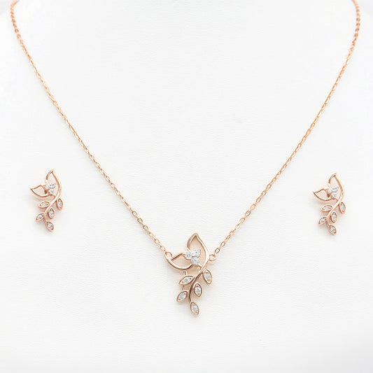 Rose Gold Leaf Necklace and Earring Set