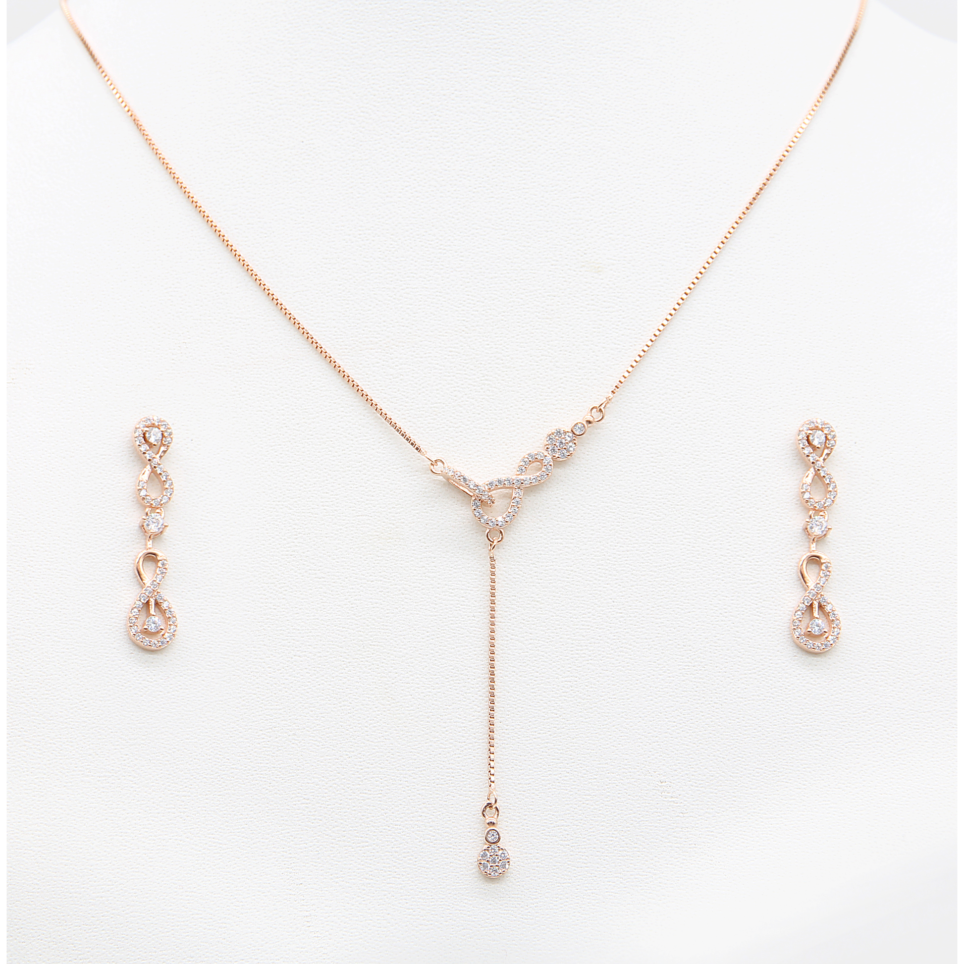 Sterling silver Y-Necklace and Teardrop necklace and earring set rose gold finish