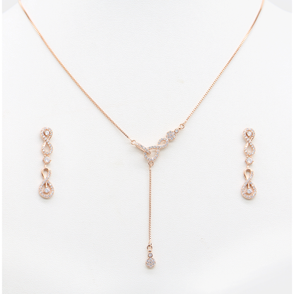 Sterling silver Y-Necklace and Teardrop necklace and earring set rose gold finish