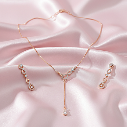 Sterling silver Y-Necklace and Teardrop necklace and earring set rose gold finish