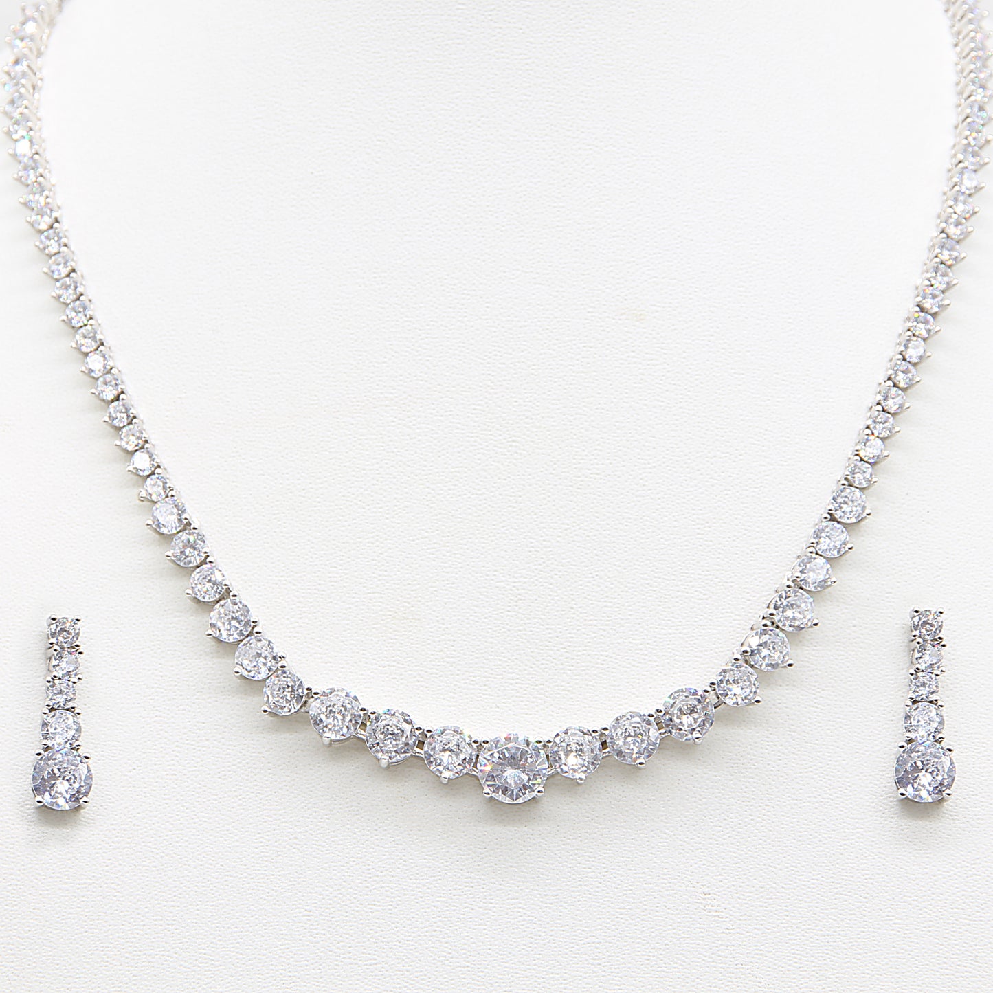 Sterling silver Graduated Crystal necklace and earring set polished finish