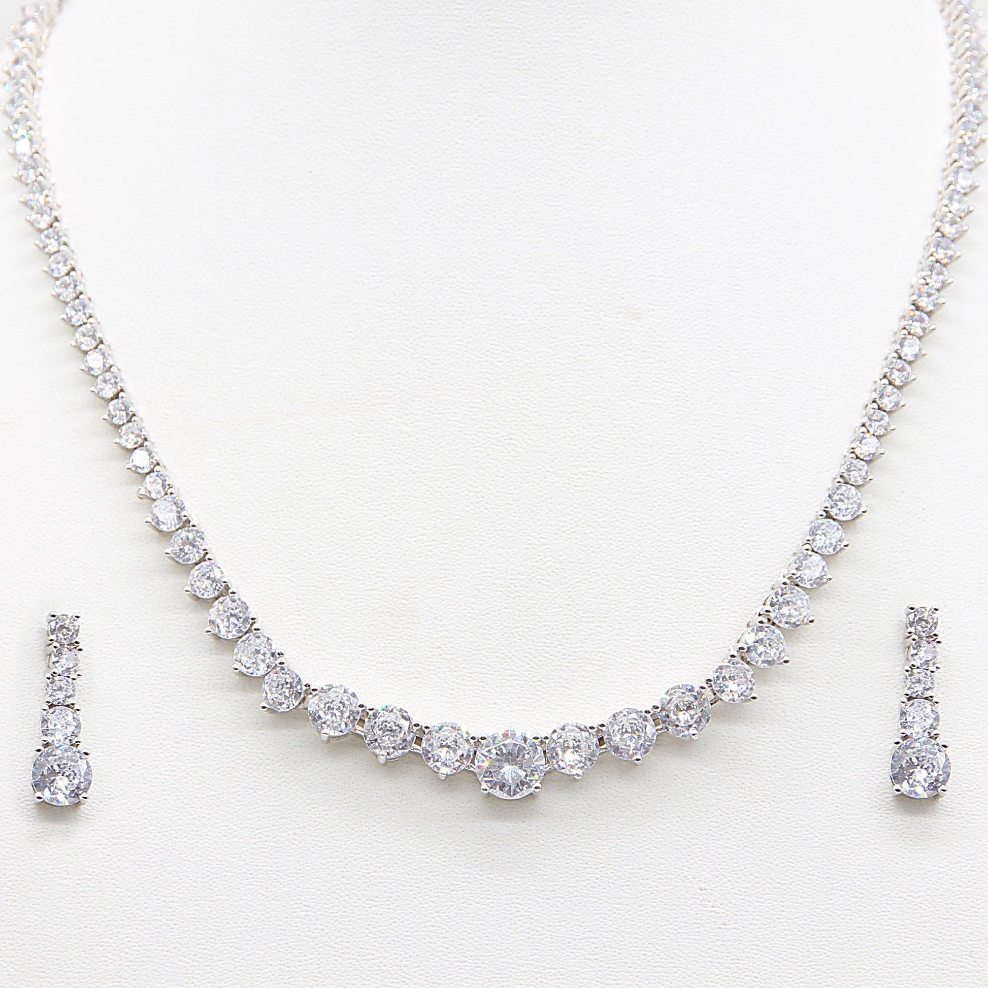 Sterling silver Graduated Crystal necklace and earring set polished finish