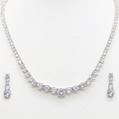 Sterling silver Graduated Crystal necklace and earring set polished finish