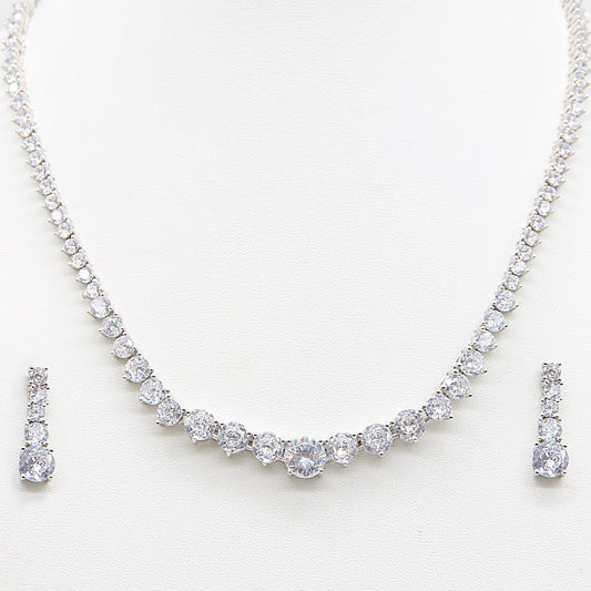 Silver Graduated Crystal Necklace and Earring Set