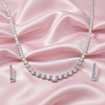 Sterling silver Graduated Crystal necklace and earring set polished finish