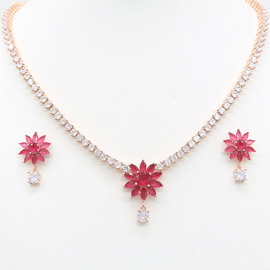 Rose Gold Ruby Sunburst Necklace and Earring Set