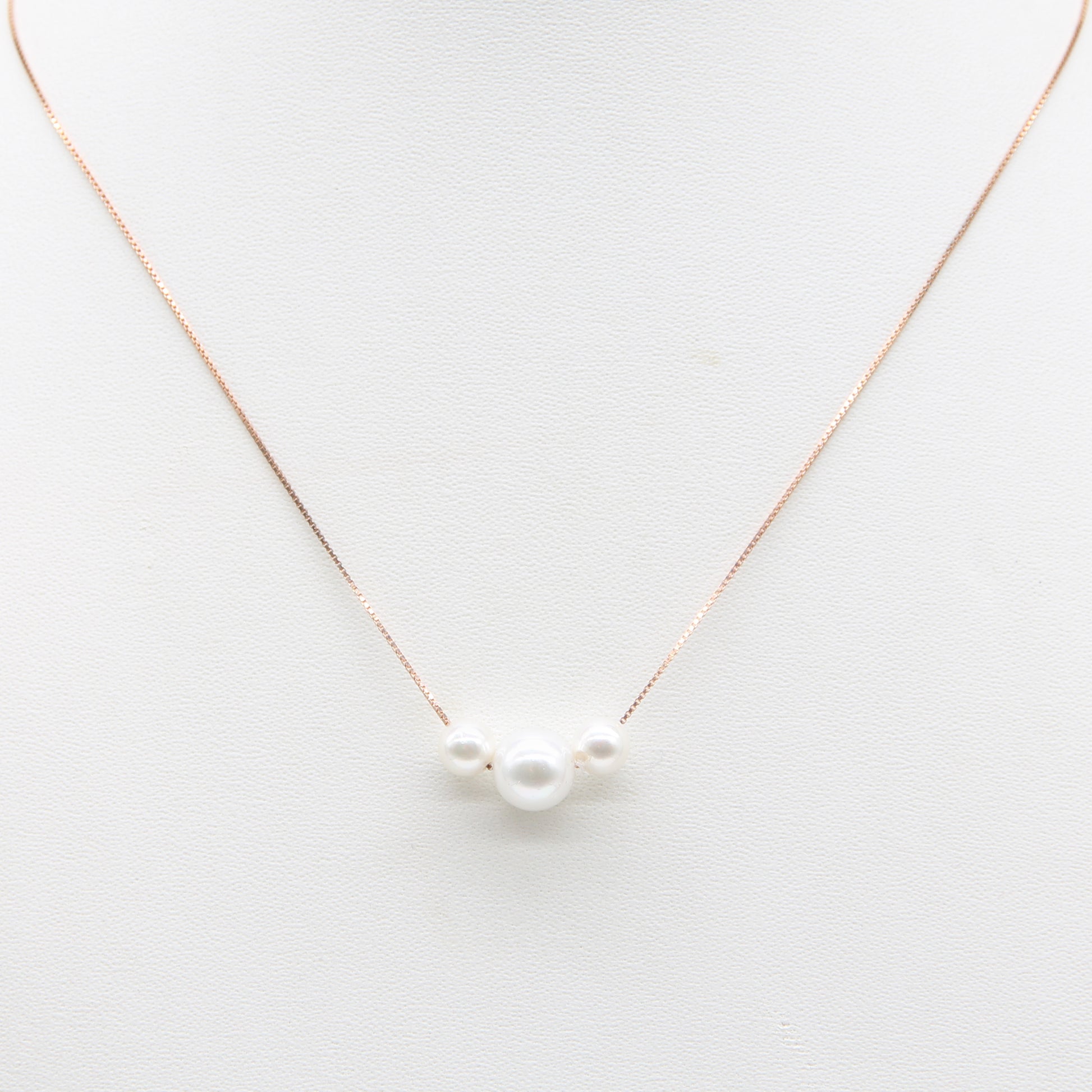 Sterling silver Three Pearl necklace rose gold finish