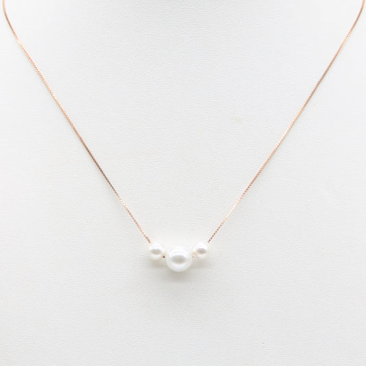 Sterling silver Three Pearl necklace rose gold finish