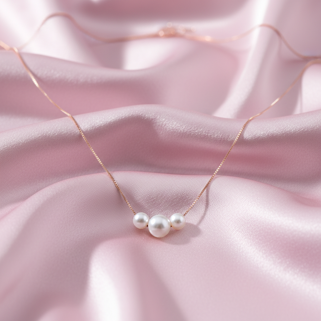 Sterling silver Three Pearl necklace rose gold finish