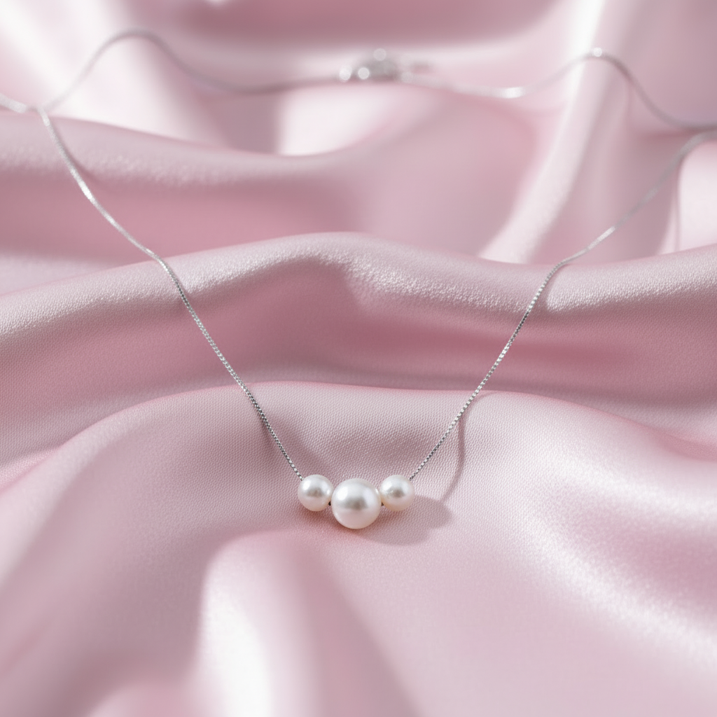 Sterling silver Three Pearl necklace polished finish