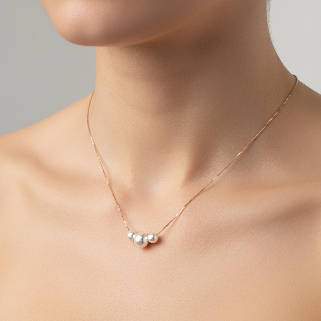 Sterling silver Three Pearl necklace rose gold finish