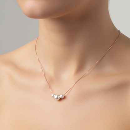 Sterling silver Three Pearl necklace rose gold finish