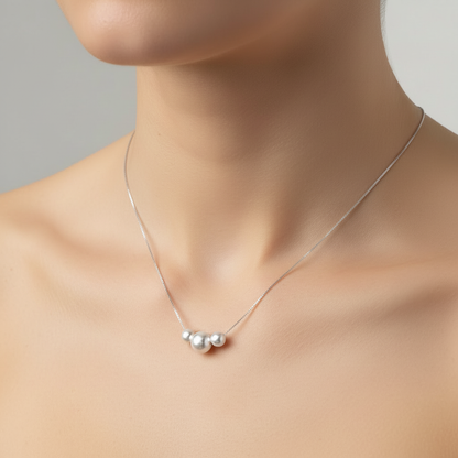 Sterling silver Three Pearl necklace polished finish