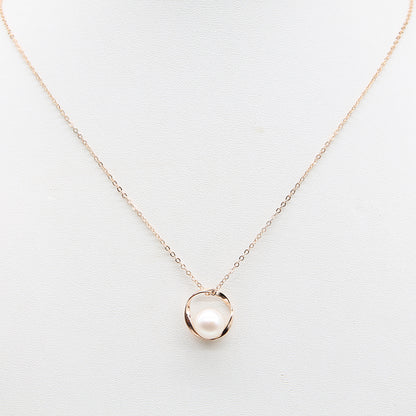Sterling silver Pearl Circle Pendant necklace rose gold finish
