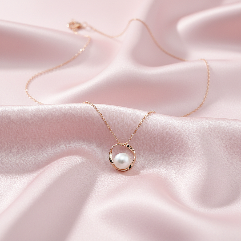 Sterling silver Pearl Circle Pendant necklace rose gold finish