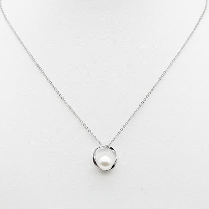 Sterling silver Pearl Circle Pendant necklace polished finish
