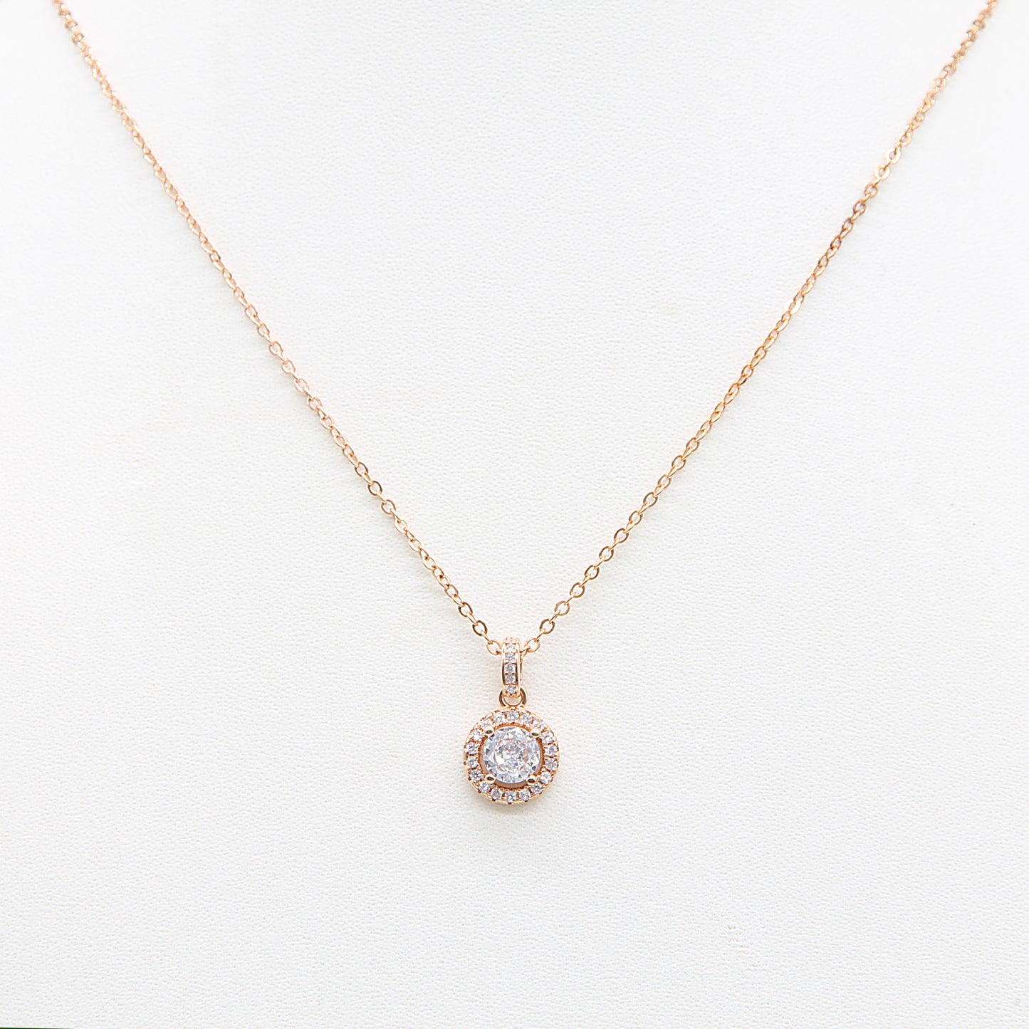 Sterling silver Crystal Halo Pendant necklace rose gold finish