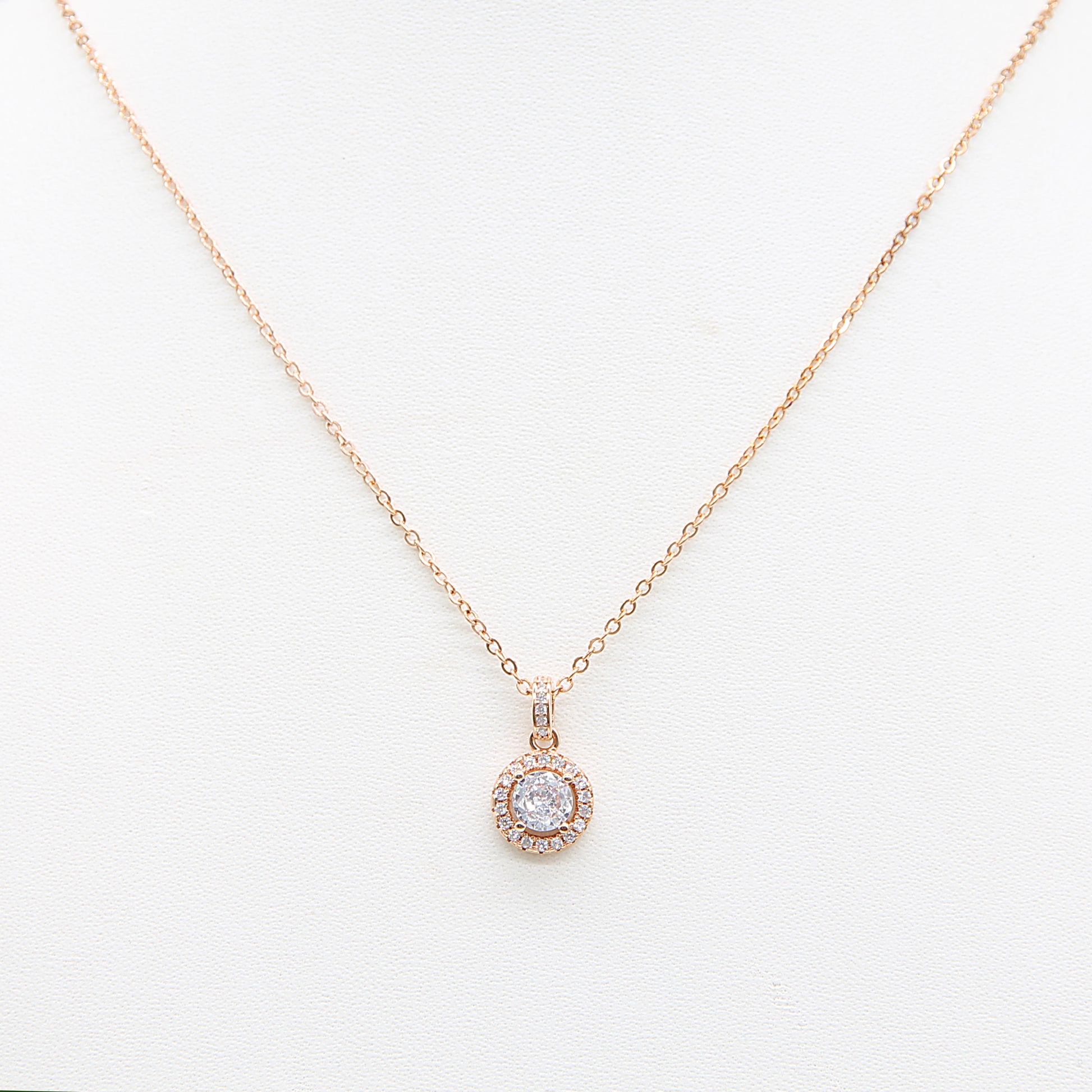 Sterling silver Crystal Halo Pendant necklace rose gold finish